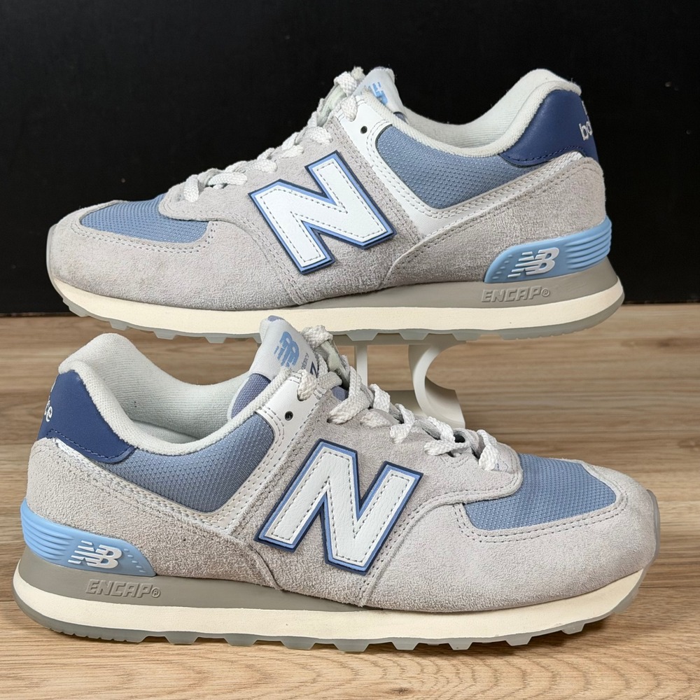 New Balance 574 Shoes Mens Size 8 Grey Blue Suede Retro Athletic Casual U574PGB